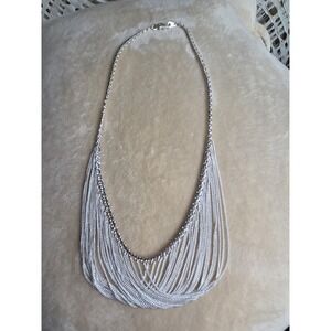 Vintage Sterling Silver Multi Strand Fringe Bib Statement Necklace
